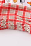 Red chicken embroidery plaid girl bubble