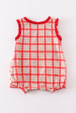 Red chicken embroidery plaid girl bubble