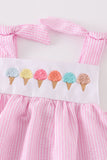 Pink ice cream french knot seersucker dress