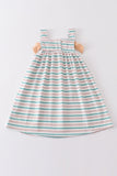 Green stripe bow dress