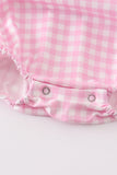 Pink tractor embroidery plaid girl bubble