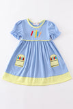Blue crayon embroidery dress