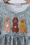 Floral puppy embroidery ruffle shorts set