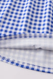 Blue pencil applique plaid dress