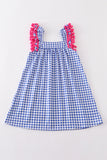 Blue pencil applique plaid dress