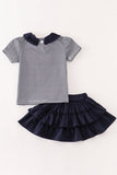 Navy bus french knot skort set