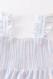 Crab french knot stripe smocked dress