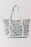 Green floral plaid tote bag