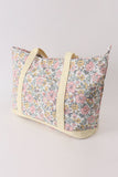 Yellow floral plaid tote bag