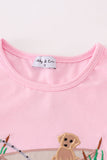 Pink fishing puppy applique girl set