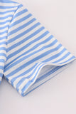 Blue construction trucks embroidery stripe boy top