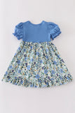 Blue floral print girl dress