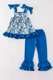 Blue floral print girl set