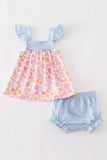Pink character print baby set