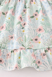 Green floral ruffle pants set