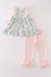 Green floral ruffle pants set