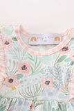 Green floral ruffle baby set