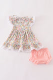 Pink floral print baby bloomers set