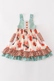 Green floral boots print ruffle dress