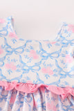 Pink bow print ruffle bubble