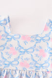 Pink bow print ruffle baby bloomers set