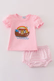 Pink noah's ark applique baby girl set