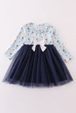 Navy character print ruffle tutu dress