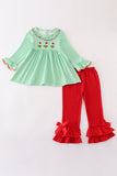 Green christmas grinch embroidery girl set