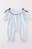 Navy nativity embroidery gingham girl romper