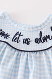 Navy nativity embroidery gingham girl bloomer set
