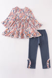 Teal floral print ruffle set