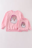 Pink christmas santa claus sequin mom&me sweatshirt