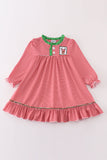 Red stripe christmas reindeer embroidery girl gown