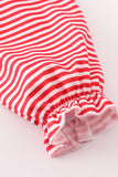 Red stripe christmas reindeer embroidery girl gown