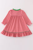 Red stripe christmas reindeer embroidery girl gown