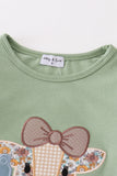 Green cow applique girl set