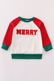 Red merry christmas french knot boy top