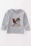 Grey sleigh christmas tree applique boy top