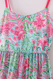 Pink Palm Paradise print tiered mom dress