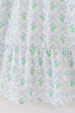 Green leaves bow print mom&me dress