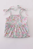 Mint pink floral print mom&me tiered dress