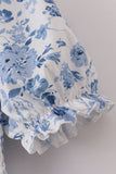 Blue smocked floral print mom dress