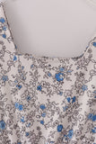 Blue vintage floral print tiered mom dress