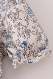 Blue vintage floral print tiered mom dress