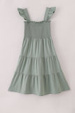 Sage smocked tiered mom dress
