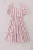 Pink floral print tiered mom dress