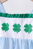 Blue clover embroidery swiss dot shorts set