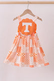 Orange Tennessee applique patchwork ruffle dress