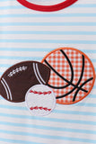 Blue stripe sports Trio applique ruffle pants set