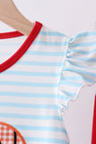 Blue stripe sports Trio applique ruffle pants set